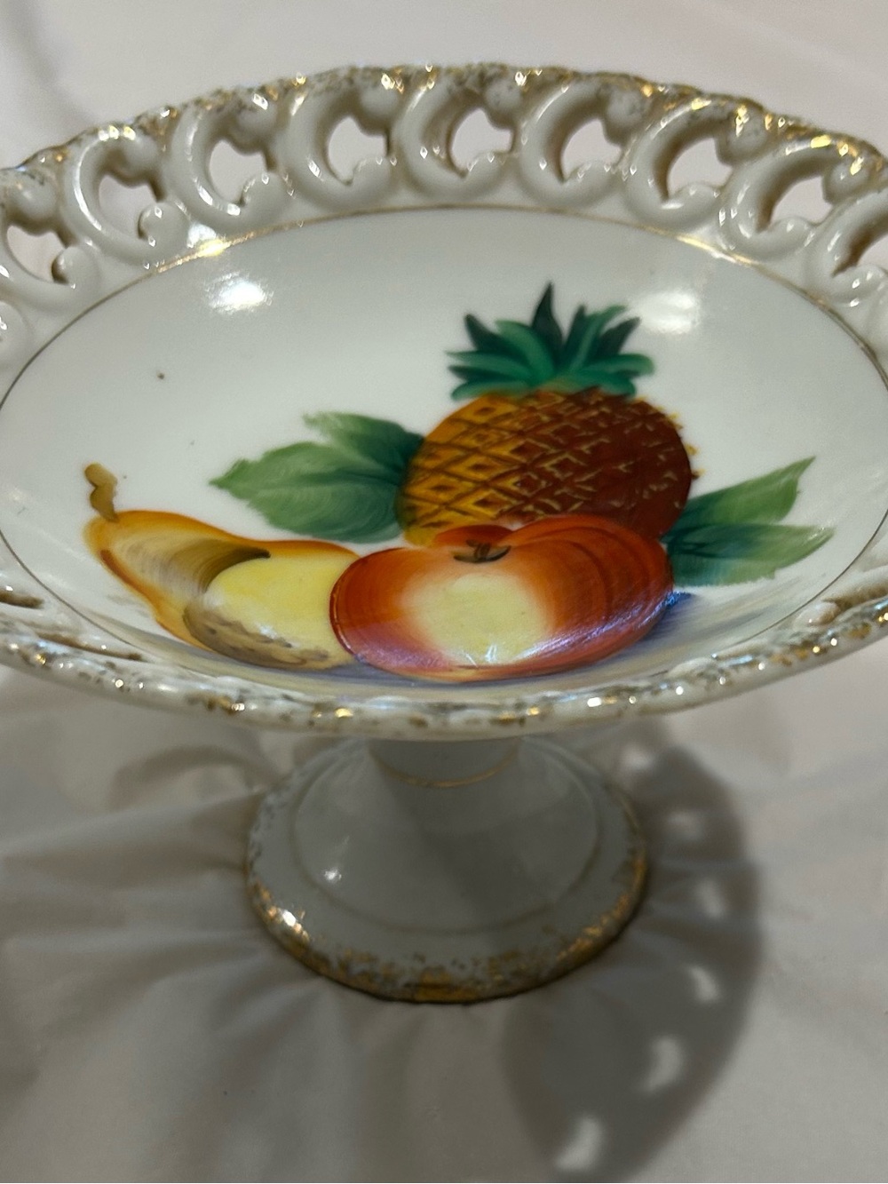Vintage Ucagco Ceramic Reticulated Pedestal Compote Bowl 1950s